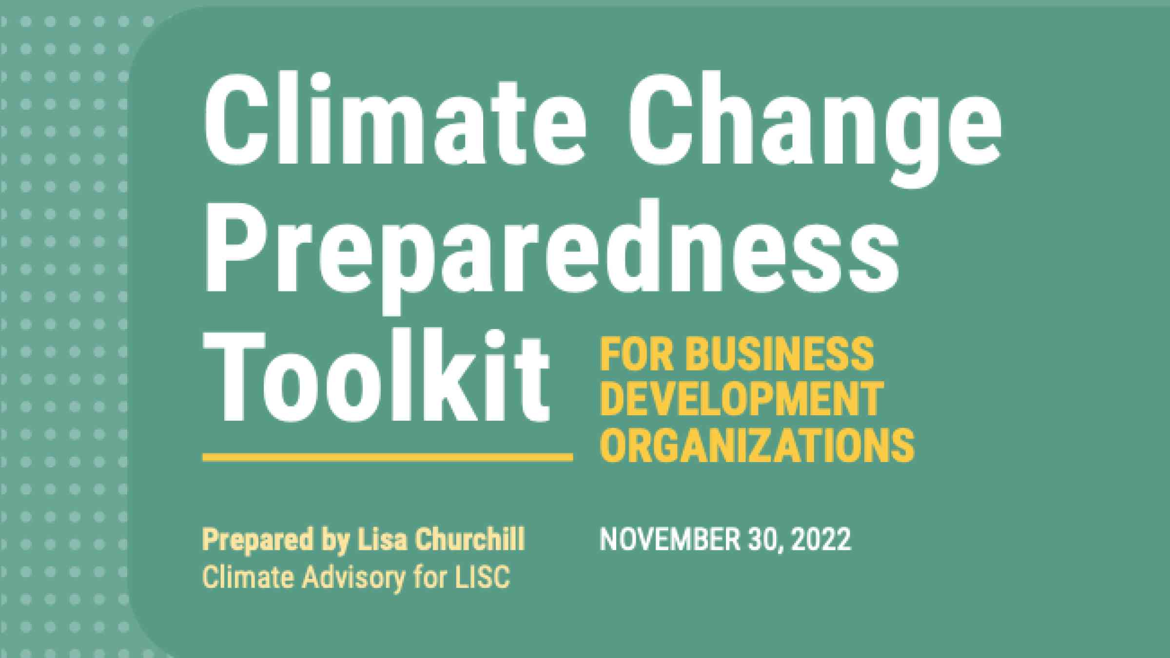 Cover page for Climate Change Preparedness Toolkit for Business Development Organizations  